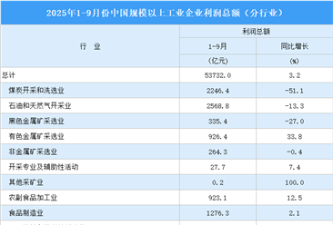 2025年1-9月全國(guó)規(guī)上工業(yè)企業(yè)利潤(rùn)總額情況：制造業(yè)利潤(rùn)總額同比增長(zhǎng)9.9%（圖）