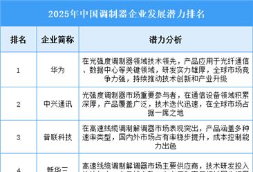 2025年中国调制器企业发展潜力排名