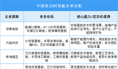 2025年中国BT基板重点企业业务布局分析（图）