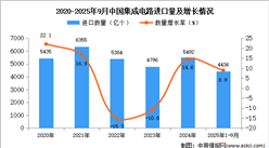 2025年1-9月中國集成電路進口數(shù)據(jù)統(tǒng)計分析：進口量同比增長8.9%