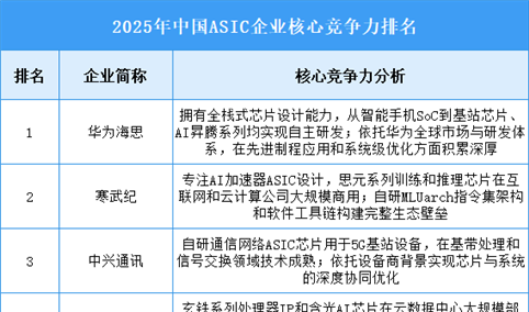 2025年中国ASIC企业核心竞争力排名