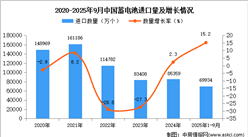 2025年1-9月中国蓄电池进口数据统计分析：进口量69934万个