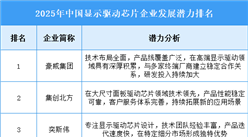 2025年中国显示驱动芯片企业发展潜力排名