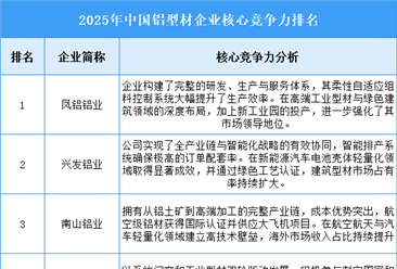 2025年中国铝型材企业核心竞争力排名
