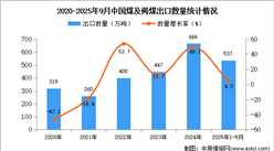 2025年1-9月中國煤及褐煤出口數(shù)據(jù)統(tǒng)計(jì)分析：出口量同比增長4.2%