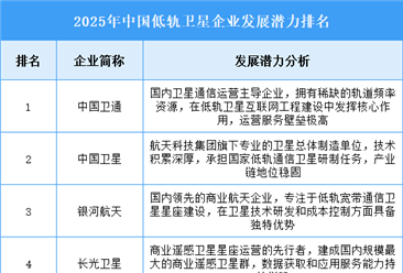 2025年中国低轨卫星企业发展潜力排名