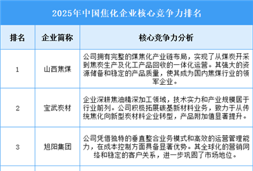 2025年中國(guó)焦化企業(yè)核心競(jìng)爭(zhēng)力排名
