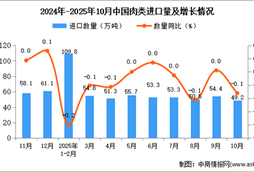 2025年10月中国肉类进口数据统计分析：进口量49.2万吨