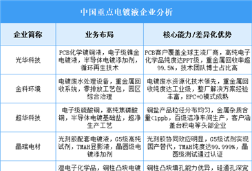 2025年中国电镀液重点企业业务布局分析（图）