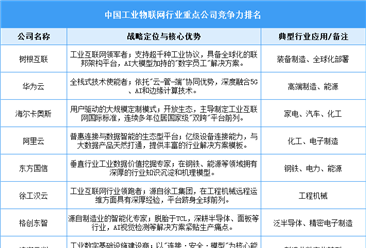 2025年中国工业物联网行业重点公司竞争力排名（图）