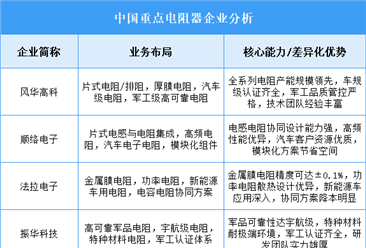 2025年中国电阻器重点企业业务布局分析（图）