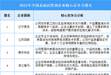 2025年中国表面活性剂企业核心竞争力排名