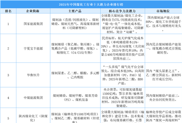 2025年中国煤化工行业十大潜力企业排行榜（附榜单）
