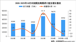2025年1-10月中国煤及褐煤进口数据统计分析：进口量38762万吨