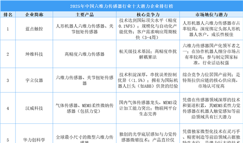 2025年中国六维力传感器行业十大潜力企业排行榜（附榜单）