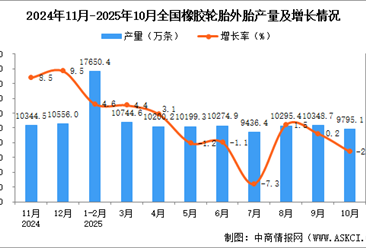 2025年10月全国橡胶轮胎外胎产量数据统计分析