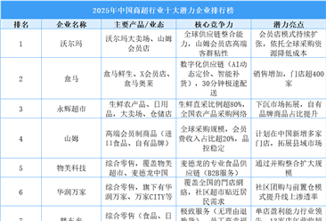2025年中国商超行业十大潜力企业排行榜（附榜单）