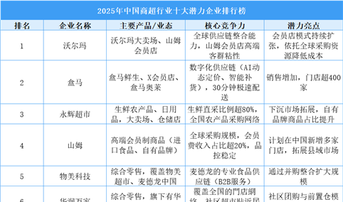 2025年中国商超行业十大潜力企业排行榜（附榜单）