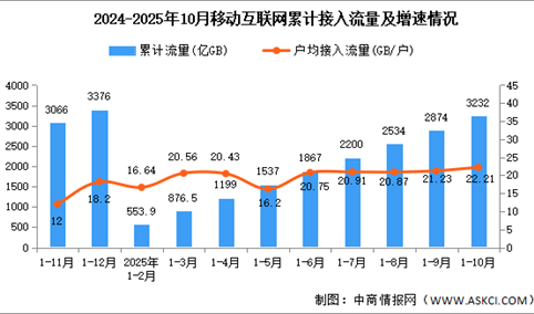 2025年1-10月中国通信业移动互联网及移动短信业务分析（图）