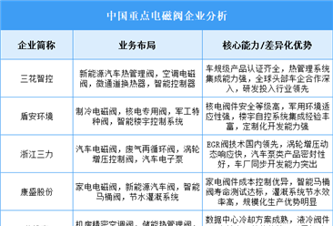 2025年中国电磁阀重点企业业务布局分析（图）