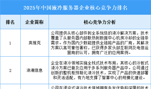 2025年中国液冷服务器企业核心竞争力排名