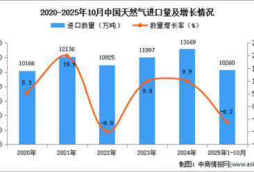 2025年1-10月中国天然气进口数据统计分析：进口量同比下降6.2%
