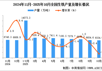 2025年10月全国生铁产量数据统计分析