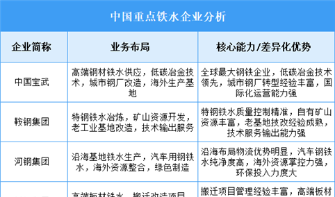 2025年中国铁水重点企业业务布局分析（图）