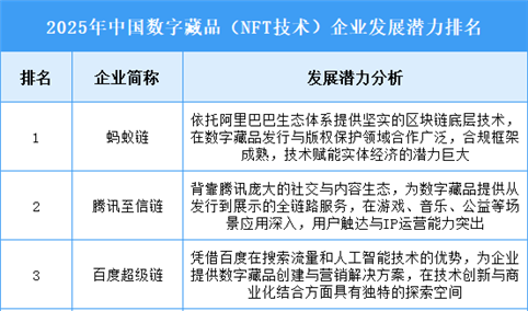 2025年中国数字藏品（NFT技术）企业发展潜力排名
