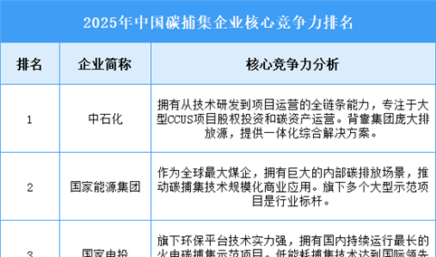 2025年中国碳捕集企业核心竞争力排名