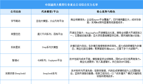 2025年中国通用大模型行业重点公司综合实力名单