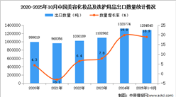 2025年1-10月中国美容化妆品及洗护用品出口数据统计分析：出口量同比增长18.9%