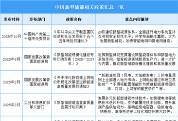 2025年中国新型储能行业最新政策汇总一览（表）