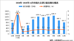 2025年11月中国大豆进口数据统计分析：进口量810.7万吨