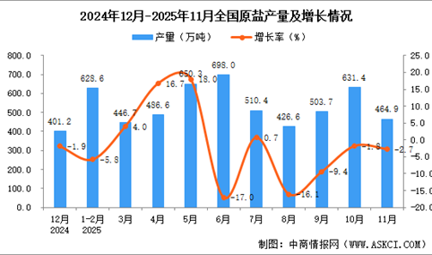 2025年11月全国原盐产量数据统计分析