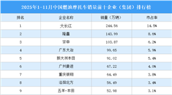 2025年1-11月中國燃油摩托車銷量前十企業(yè)（集團）排行榜（附榜單）