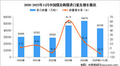 2025年1-11月中国煤及褐煤进口数据统计分析：进口量43168万吨