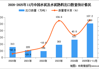 2025年1-11月中国水泥及水泥熟料出口数据统计分析：出口量1019万吨