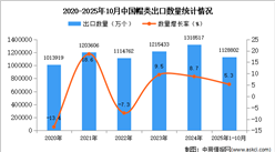 2025年1-10月中国帽类出口数据统计分析：出口量同比增长5.3%