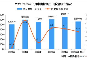 2025年1-10月中国帽类出口数据统计分析：出口量同比增长5.3%