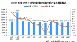 2025年11月全国橡胶轮胎外胎产量数据统计分析