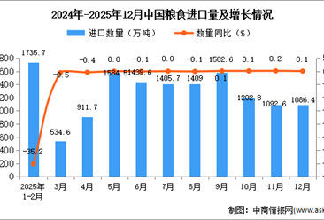 2025年12月中国粮食进口数据统计分析：进口量1086.4万吨