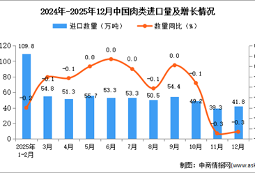 2025年12月中国肉类进口数据统计分析：进口量41.8万吨