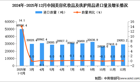 2025年12月中国美容化妆品及洗护用品进口数据统计分析：进口量29053.2吨