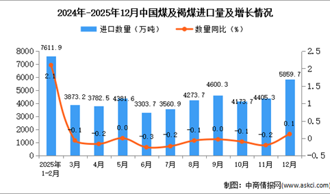 2025年12月中国煤及褐煤进口数据统计分析：进口量5859.7万吨