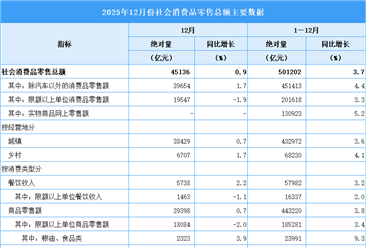 2025年12月份社会消费品零售总额增长0.9%（图）