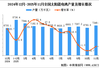 2025年11月全國(guó)太陽(yáng)能電池（光伏電池）產(chǎn)量數(shù)據(jù)統(tǒng)計(jì)分析