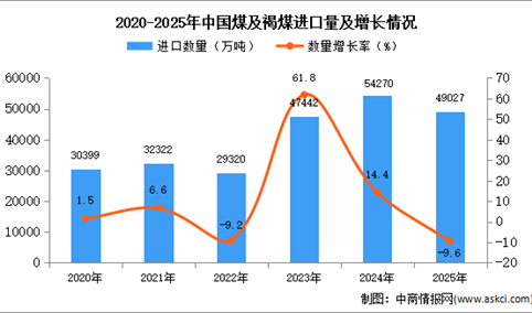 2025年1-12月中国煤及褐煤进口数据统计分析：进口量49027万吨