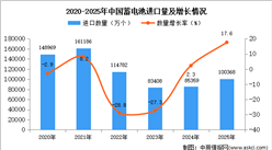 2025年1-12月中国蓄电池进口数据统计分析：进口量10036万个