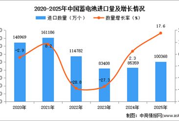 2025年1-12月中国蓄电池进口数据统计分析：进口量10036万个